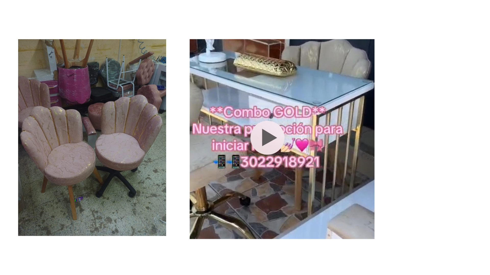 MESA Y SILLAS DORADAS