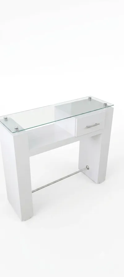 MESA MANICURA BLANCA CON VIDRIO Y CAJÓN